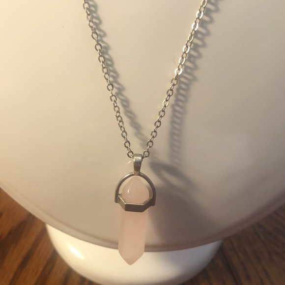 Pink natural healing stone silver chain necklace - Picture 5 of 5